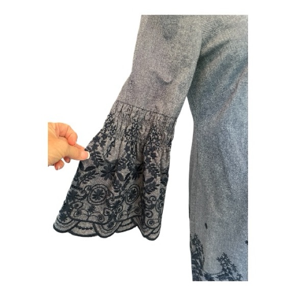 ✨ EUC ELIZA J Blue Chambray Embroidered Bell Sleeve Dress | Women’s Sz 4 - Picture 6 of 12